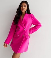 New Look Petite Bright Pink Satin Blazer Dress